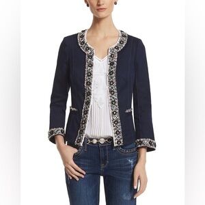 White House Black Market Navy Blue Embellished Hook Front Blazer Jacket Womens 0